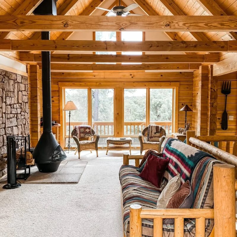 Mountain-View Log Cabin with Wraparound Deck